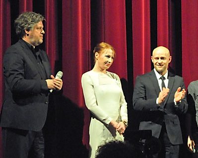 "Matthias Glasner, Birgit Minichmayr und Jürgen Vogel im Berlinale-Palast", Foto © Friedhelm Denkeler 2012